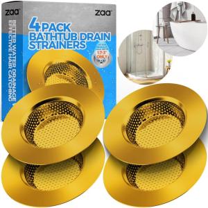 zaa 6 Inch Square Shower Drain, Bathroom Floor Drain, 304 Stainless Steel Shower Floor Drain Kit with Flange, Removable Shower Drain Grate with Hair Strainer, Black(Gold)
