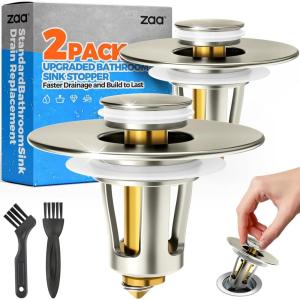zaa Bathroom Sink Stopper – 2Pack Bathroom Sink Drain Strainer,Pop Up Bathroom Drain Stopper with Anti-Clogging Filter Basket,for 1.05~1.65 in U.S.Standard Basin Drain Holes,Silver(Nickel Sink Stopper)