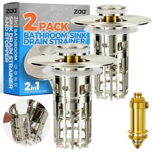 zaa Bathroom Sink Stopper – 2Pack Bathroom Sink Drain Strainer,Pop Up Bathroom Drain Stopper with Anti-Clogging Filter Basket,for 1.05~1.65 in U.S.Standard Basin Drain Holes,Silver(Nickel Bathroom Sink Stopper)