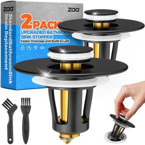 zaa Bathroom Sink Stopper – 2Pack Bathroom Sink Drain Strainer,Pop Up Bathroom Drain Stopper with Anti-Clogging Filter Basket,for 1.05~1.65 in U.S.Standard Basin Drain Holes,Silver(2 Pack Bathroom Sink Stopper Without Strainer)