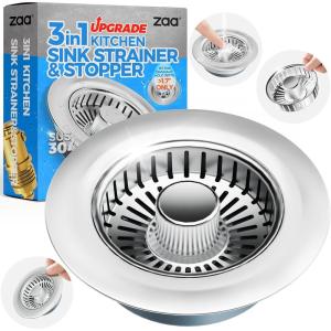 zaa Kitchen Sink Drain Strainer – Kitchen Sink Stopper, 304 Stainless Steel Sink Drain Stopper, Sink Protector for Kitchen with Anti-Clog Filter, Fit US Standard 3-1/2” Sink Drain Hole, Silver(Silver)