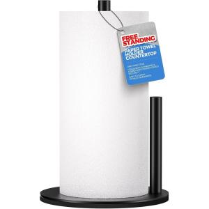 zaa Paper Towel Holder Countertop – Free Standing Paper Towel Holder for Kitchen Organization, Easy to Carry Paper Roll Dispenser, No Drill Installation, for Kitchen, Bathroom, Office, RV, Black