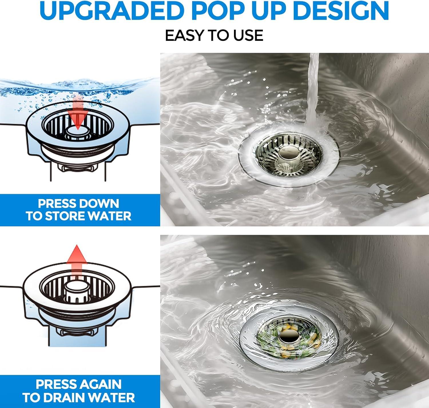 image:imagezaa Kitchen Sink Drain Strainer Kitchen Sink Stopper 304 Stainless Steel Sink Drain Stopper Sink Protector for Kitchen with AntiClog Filter Fit US Standard 312 Sink Drain Hole SilverBrushed Nickel