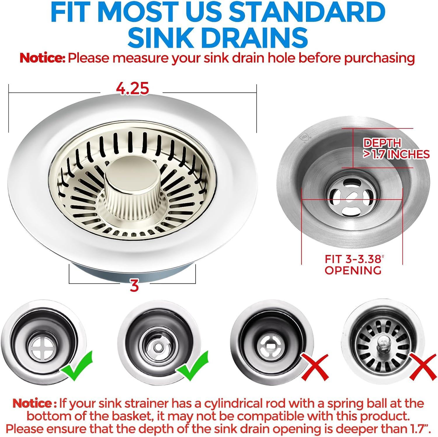image:imagezaa Kitchen Sink Drain Strainer Kitchen Sink Stopper 304 Stainless Steel Sink Drain Stopper Sink Protector for Kitchen with AntiClog Filter Fit US Standard 312 Sink Drain Hole SilverBrushed Nickel