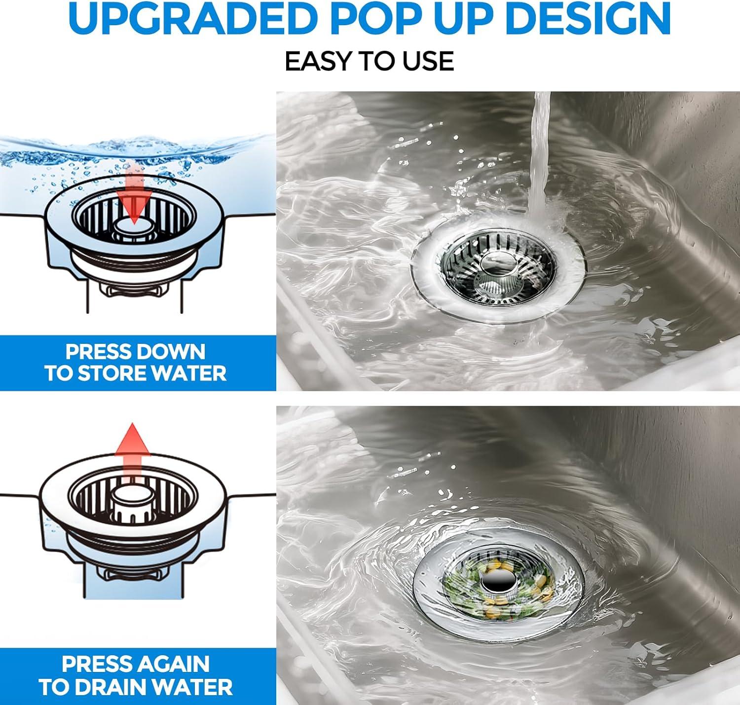 image:imagezaa Kitchen Sink Drain Strainer Kitchen Sink Stopper 304 Stainless Steel Sink Drain Stopper Sink Protector for Kitchen with AntiClog Filter Fit US Standard 312 Sink Drain Hole SilverSilver