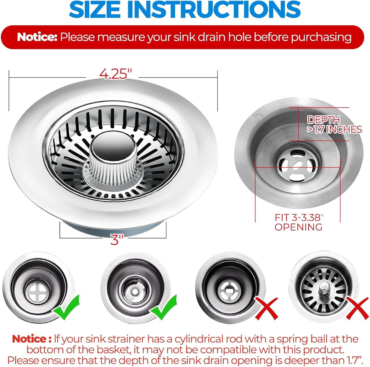 image:imagezaa Kitchen Sink Drain Strainer Kitchen Sink Stopper 304 Stainless Steel Sink Drain Stopper Sink Protector for Kitchen with AntiClog Filter Fit US Standard 312 Sink Drain Hole SilverSilver