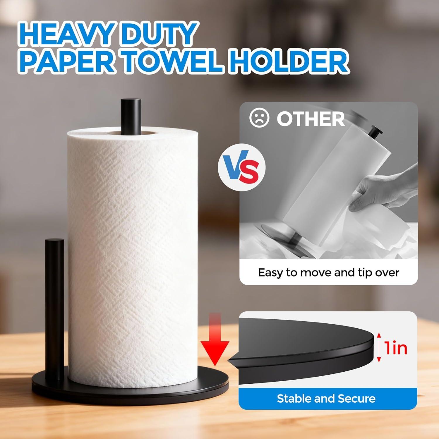 image:imagezaa Paper Towel Holder Countertop Free Standing Paper Towel Holder for Kitchen Organization Easy to Carry Paper Roll Dispenser No Drill Installation for Kitchen Bathroom Office RV Black