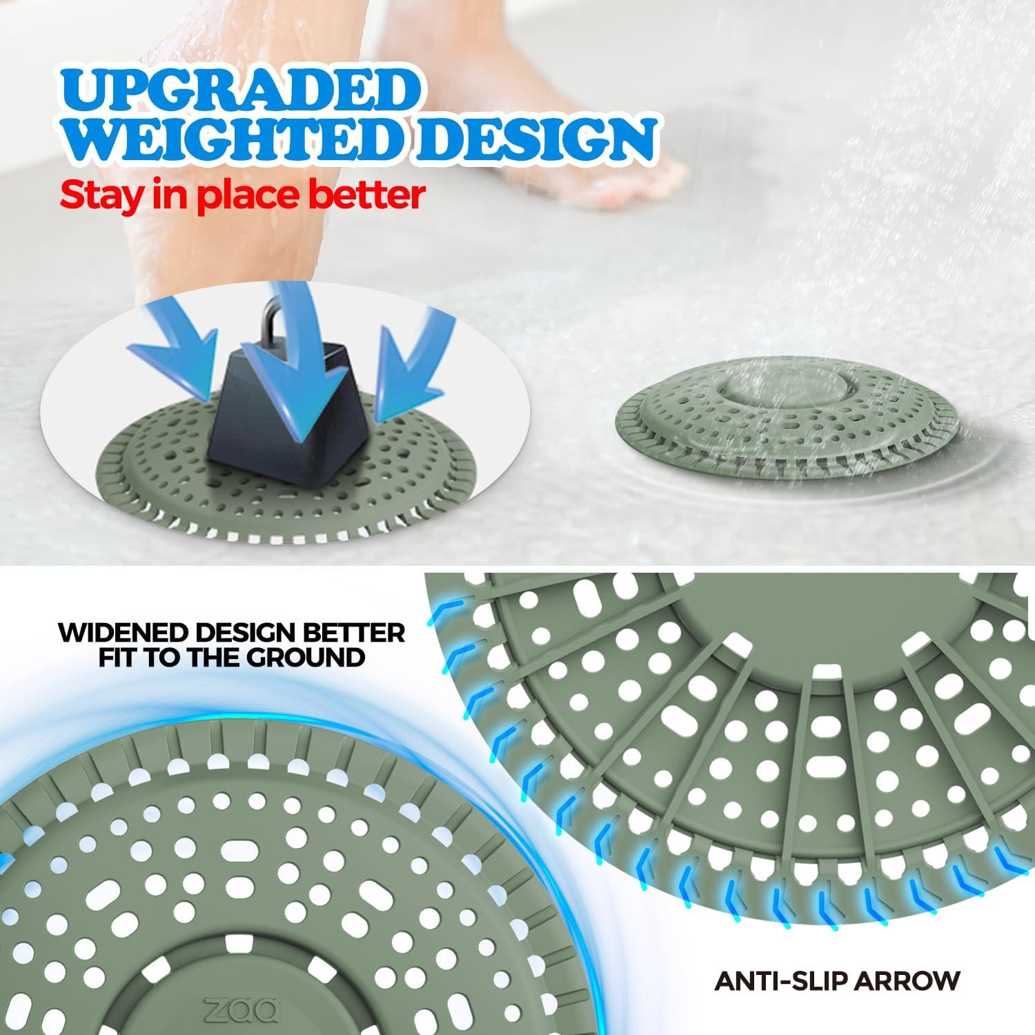 image:imagezaa Shower Drain Hair Catcher 2 Pack Premium Silicone Drain Protector amp Shower Drain Cover Shower Installation Kits for Flat Drains of Shower Room Bathroom Dark Green
