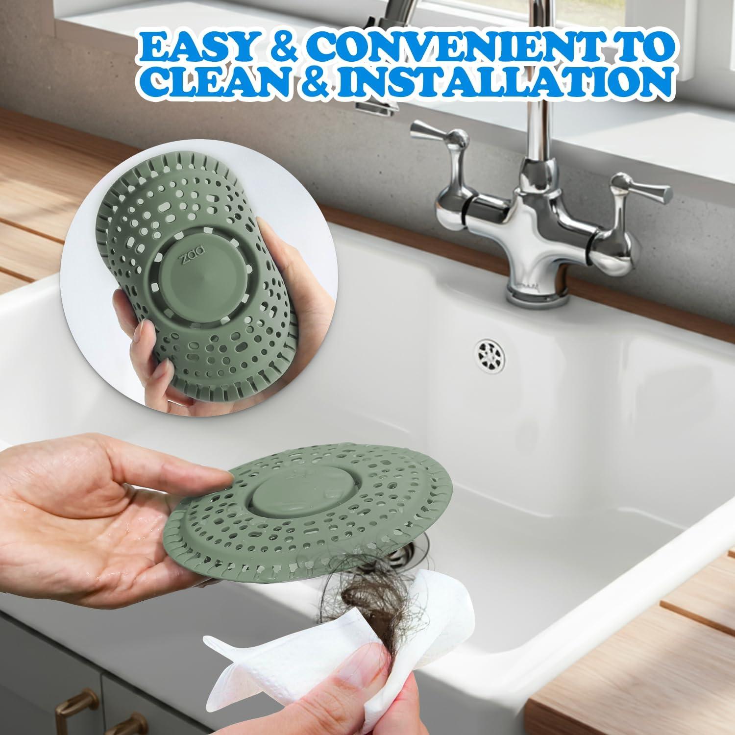 image:imagezaa Shower Drain Hair Catcher 2 Pack Premium Silicone Drain Protector amp Shower Drain Cover Shower Installation Kits for Flat Drains of Shower Room Bathroom Dark Green