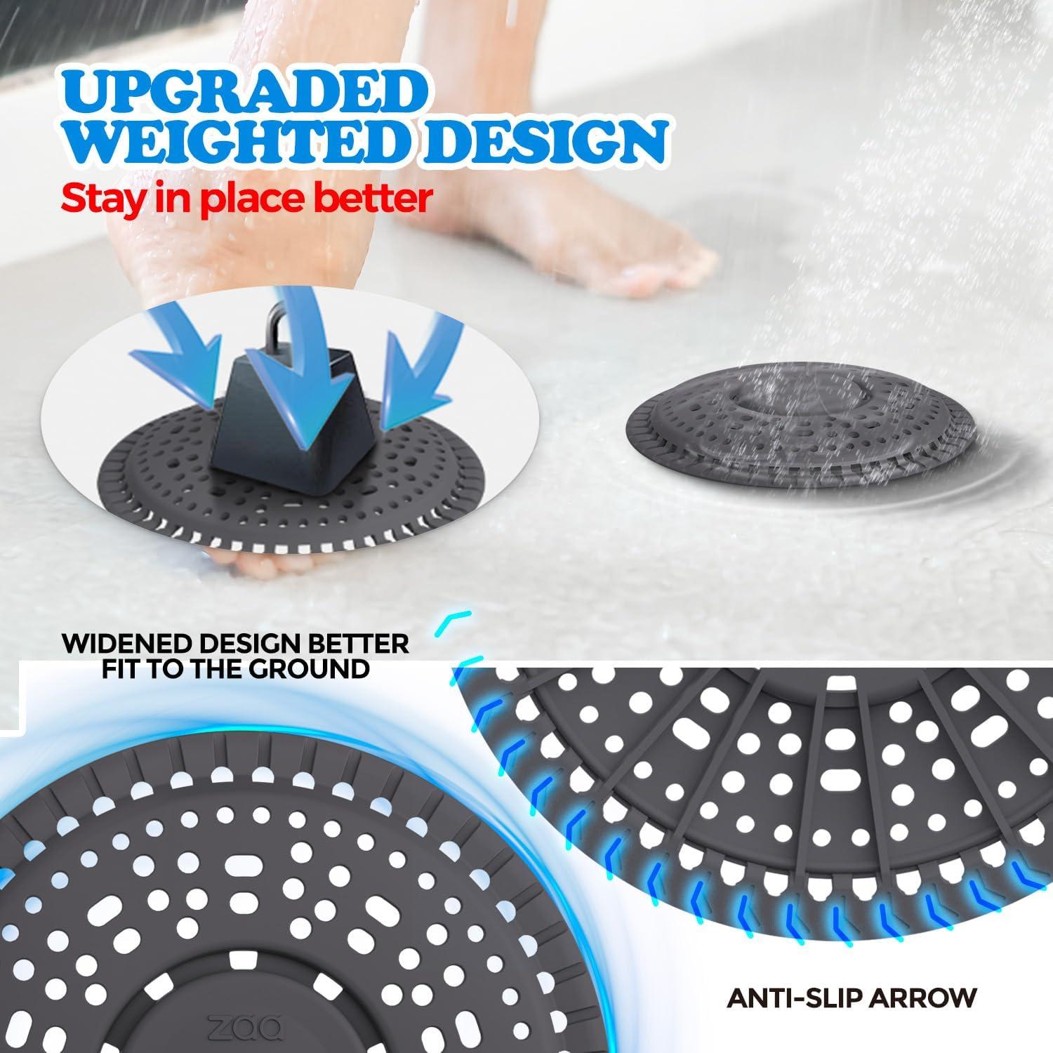 image:imagezaa Shower Drain Hair Catcher Upgraded 2 Pack Premium Silicone Drain Protector amp Shower Drain Cover for Regular Floor Drains of Shower Room Bathroom Black