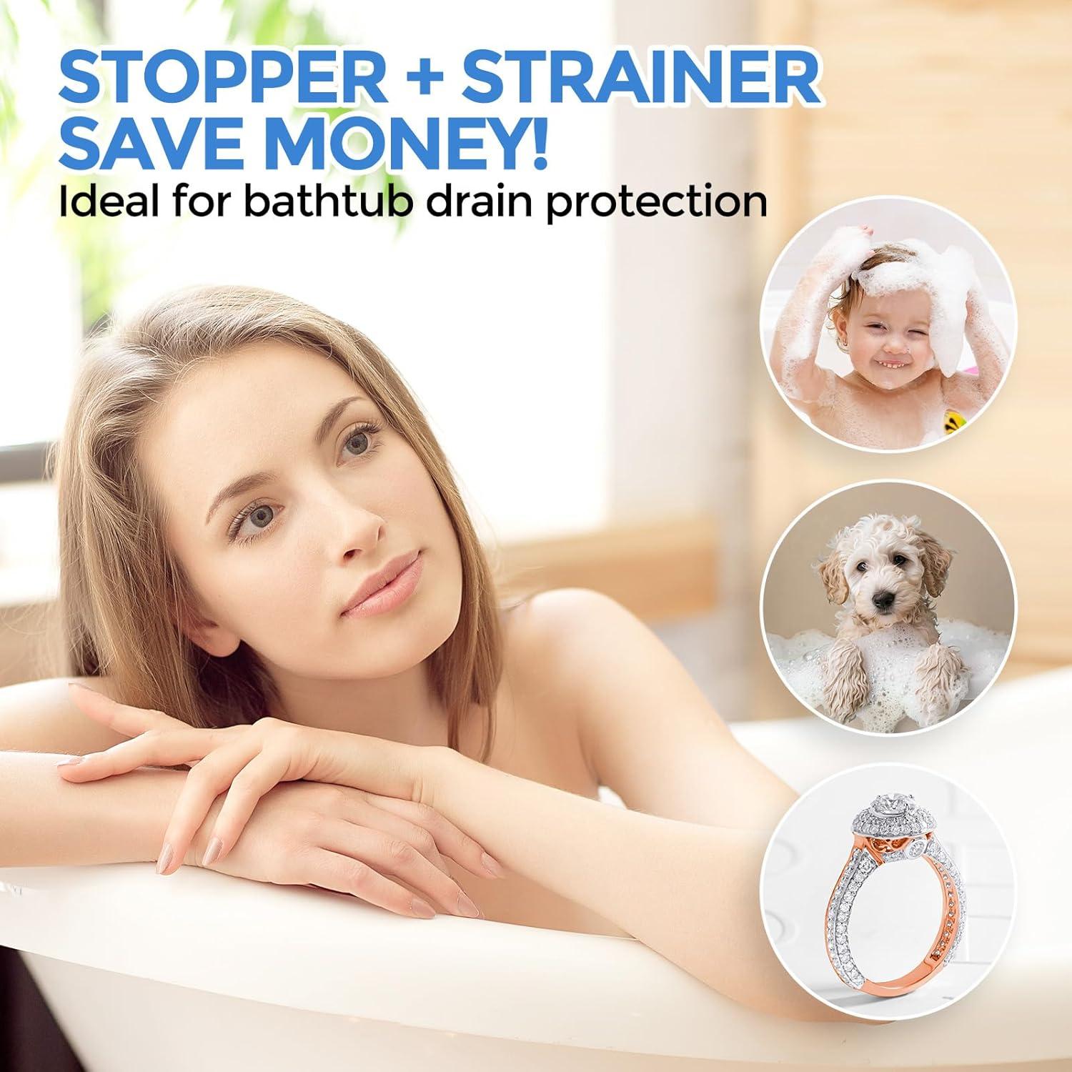 image:image3in1 Bathtub Drain Stopper amp Shower Drain Hair Catcher Combo Upgraded 2in1 Tub Stopper Bathtub Drain Cover and Hair Catcher 2 Pack Premium Silicone Drain Protector amp Shower Drain Cover