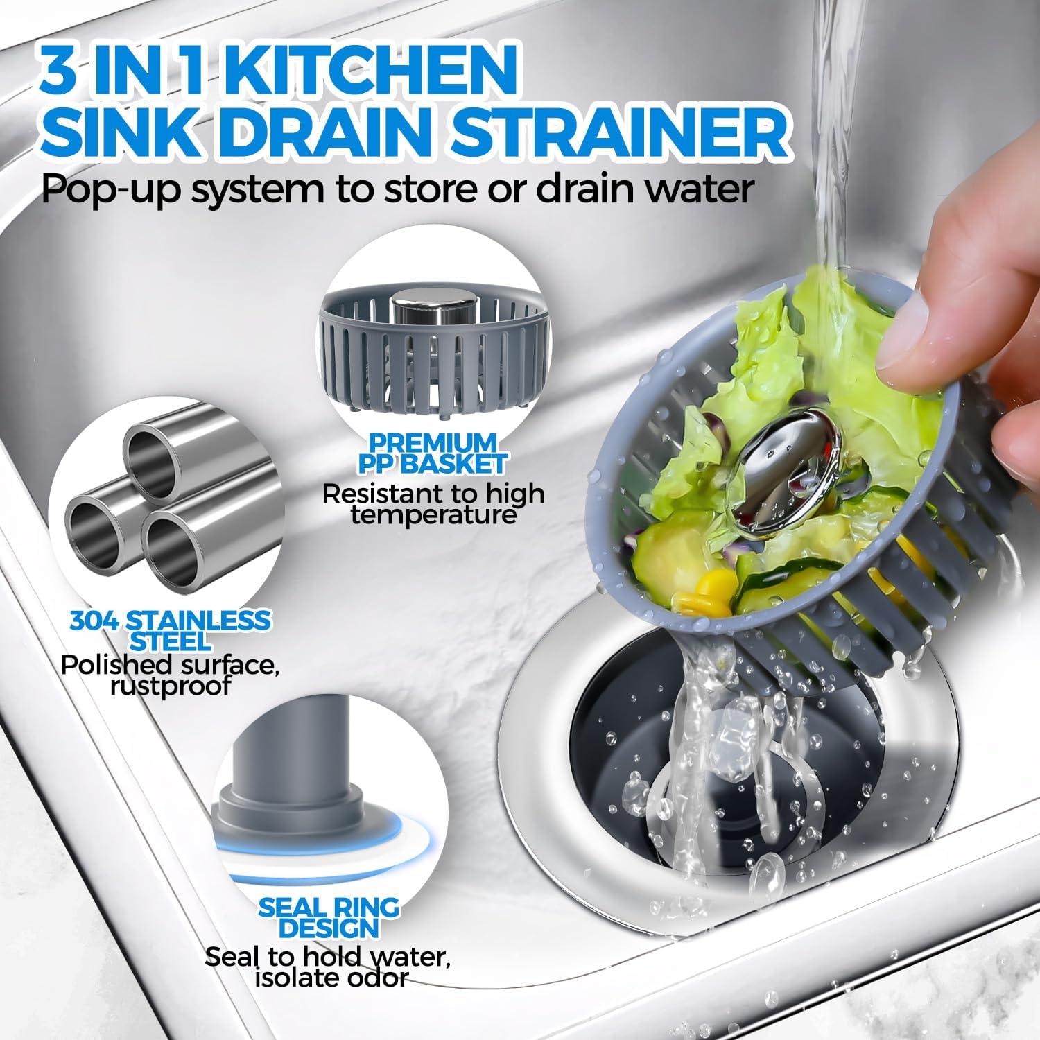 image:imageUpgraded 3in1 Kitchen Sink Drain Strainer amp Sink Stopper Shower Drain Hair Catcher 2 Pack Premium Silicone Drain Protector amp Shower Drain Cover