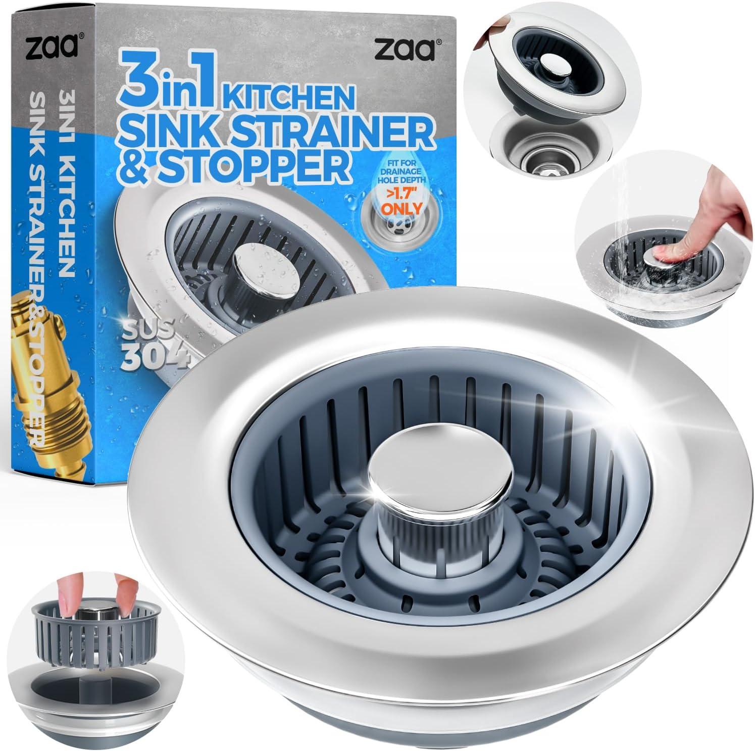 image:imageUpgraded 3in1 Kitchen Sink Drain Strainer amp Sink Stopper Shower Drain Hair Catcher 2 Pack Premium Silicone Drain Protector amp Shower Drain Cover