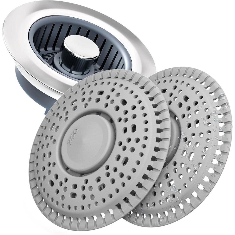 image:imageUpgraded 3in1 Kitchen Sink Drain Strainer amp Sink Stopper Shower Drain Hair Catcher 2 Pack Premium Silicone Drain Protector amp Shower Drain Cover