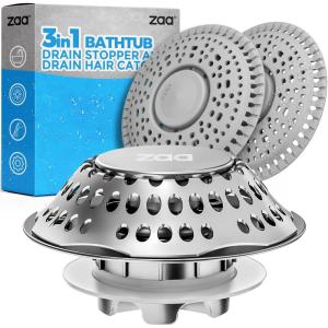 3in1 Bathtub Drain Stopper & Shower Drain Hair Catcher Combo, Upgraded 2in1 Tub Stopper Bathtub Drain Cover and Hair Catcher, 2 Pack Premium Silicone Drain Protector & Shower Drain Cover.