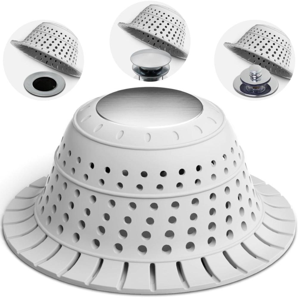 image:imagezaa Bathtub Drain Hair Catcher Premium Silicone Shower Hair Catcher 1Pack Hair Stopper for Pop Up amp Regular Drains of Shower Bathtub Bathroom Sink Bathroom Fixture Accessories WhiteLight Gray