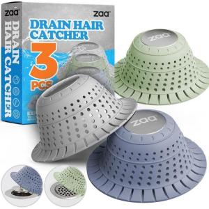 zaa Bathtub Drain Hair Catcher, Premium Silicone Shower Hair Catcher, 1Pack Hair Stopper for Pop Up & Regular Drains of Shower, Bathtub, Bathroom Sink, Bathroom Fixture Accessories, White(Grey Blue Green)
