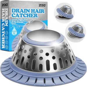 zaa Drain Hair Catcher – Bathtub Drain Cover, Hair Stopper for Bathtub Drain, 304 Stainless Steel Drain Protector and Hair Trap for Flat & Pop-up Drains, Silver Blue