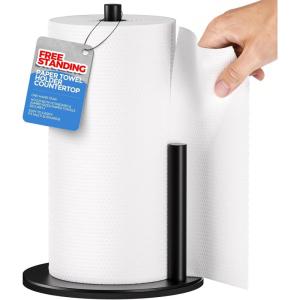 zaa Paper Towel Holder Countertop – Free Standing Paper Towel Holder for Kitchen Organization, Easy to Carry Paper Roll Dispenser, No Drill Installation, for Kitchen, Bathroom, Office, RV, Black(Black)