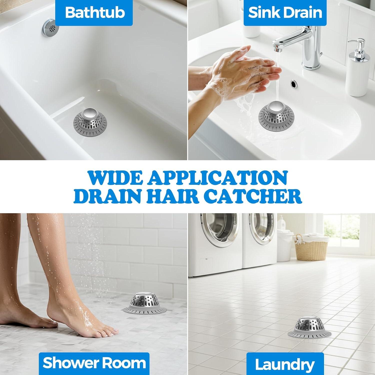 image:imagezaa Bathtub Drain Hair Catcher Premium Silicone Shower Hair Catcher 1Pack Hair Stopper for Pop Up amp Regular Drains of Shower Bathtub Bathroom Sink Bathroom Fixture Accessories WhiteSilver Gray