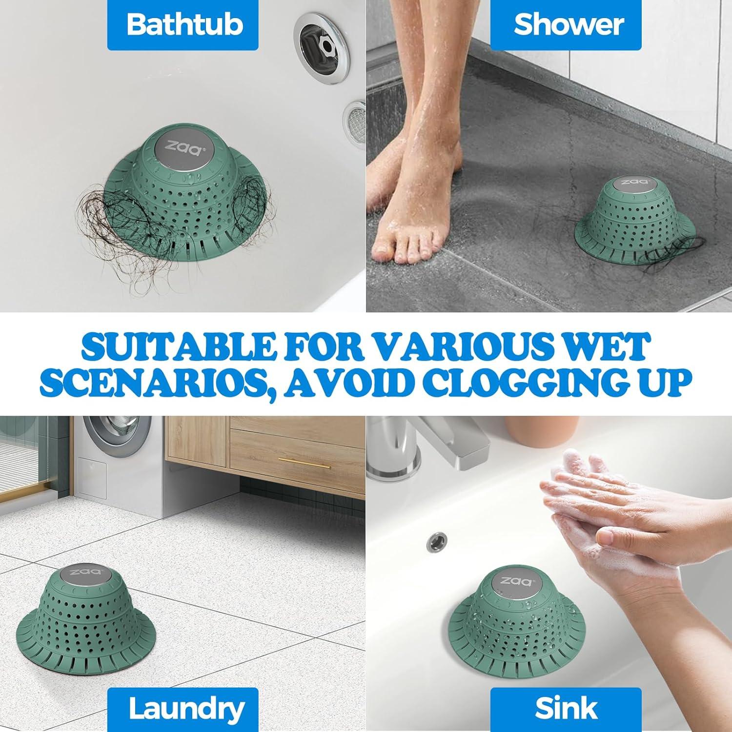 image:imagezaa Bathtub Drain Hair Catcher Premium Silicone Shower Hair Catcher 1Pack Hair Stopper for Pop Up amp Regular Drains of Shower Bathtub Bathroom Sink Bathroom Fixture Accessories WhiteGreen