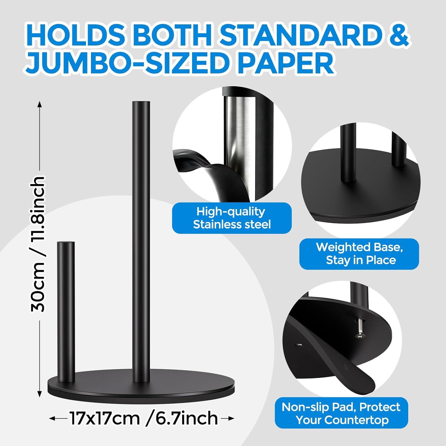 image:imagezaa Paper Towel Holder Countertop Free Standing Paper Towel Holder for Kitchen Organization Easy to Carry Paper Roll Dispenser No Drill Installation for Kitchen Bathroom Office RV BlackBlack
