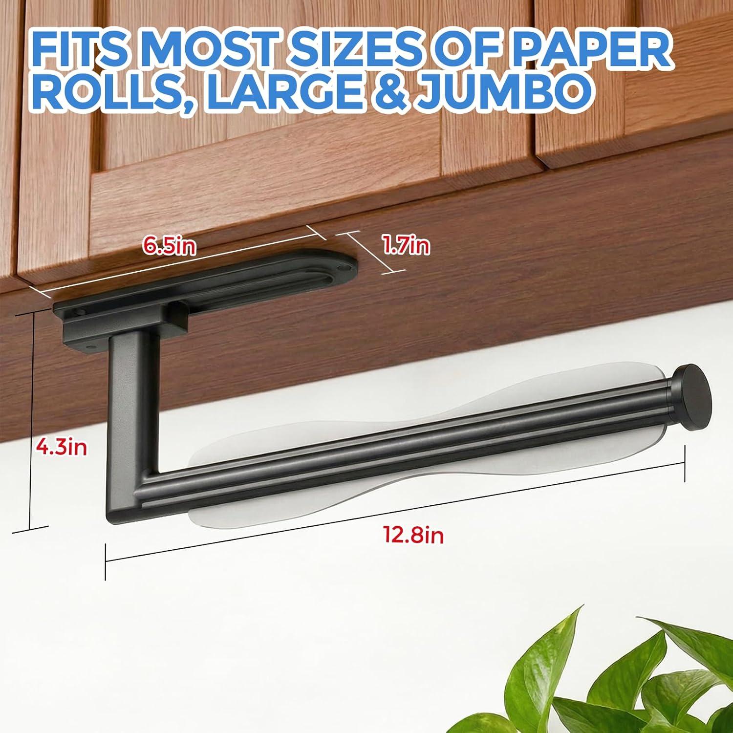 image:imagezaa Paper Towel Holder Under Cabinet Self Adhesive or Drilling Paper Towel Holder Wall Mount One Hand Tear Towel Holder for Kitchen Organization Bathroom Sink Pantry Fridge RV Black